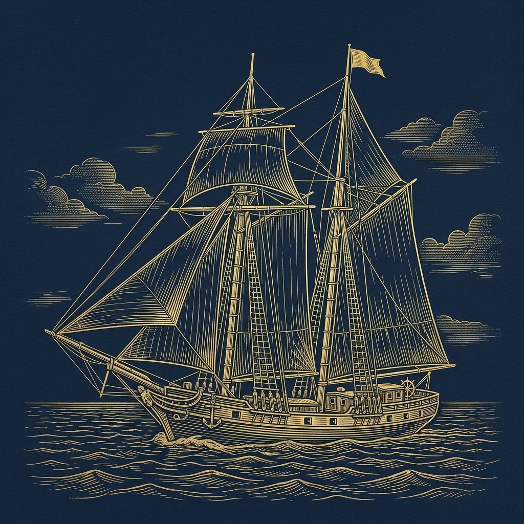Historic Topsail Schooner Illustration
